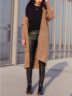 Womens Long Cardigan with Pockets - One Size _ Camel.png