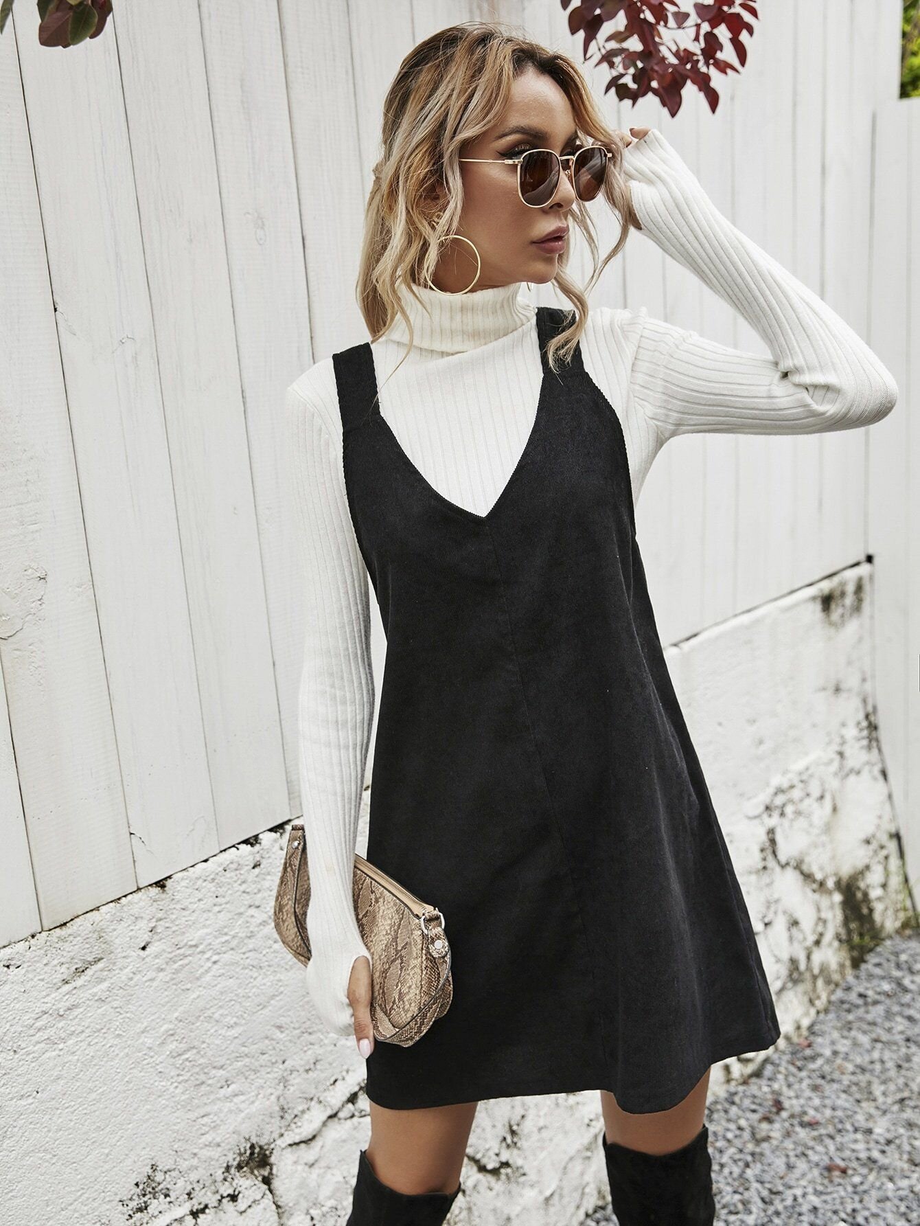 Corduroy Solid Overall Dress Without Sweater - XL _ Black.jpeg