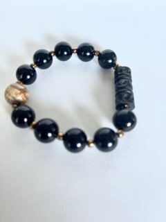 9" Black glass stones with wooden spacer