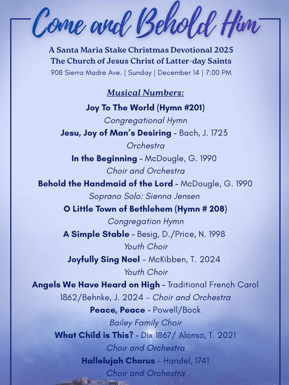 The lineup of Sunday&rsquo;s Christmas Devotional, &ldquo;Come and Behold Him.&rdquo;