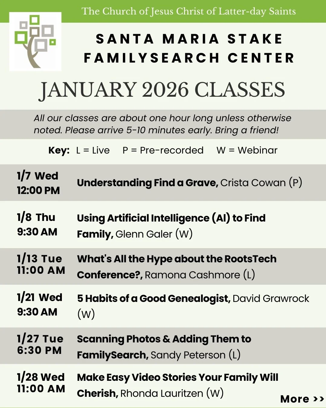 What temple and family history goals do you have for this year? Anyone is welcome to  join us for a class (see schedule in post) and come whenever we&rsquo;re open to find out more about YOUR family story.