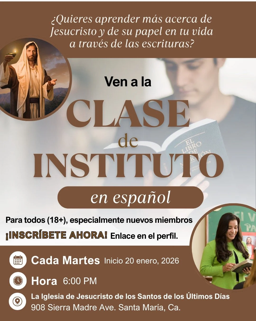 INSTITUTO EN ESPA&Ntilde;OL ✨&iquest;Quieres aprender m&aacute;s acerca de Jesucristo y de su papel en tu vida a trav&eacute;s de las escrituras? Te invitamos al Instituto en espa&ntilde;ol impartido por Sandra y Darrell Bickmore, miembros del Barrio