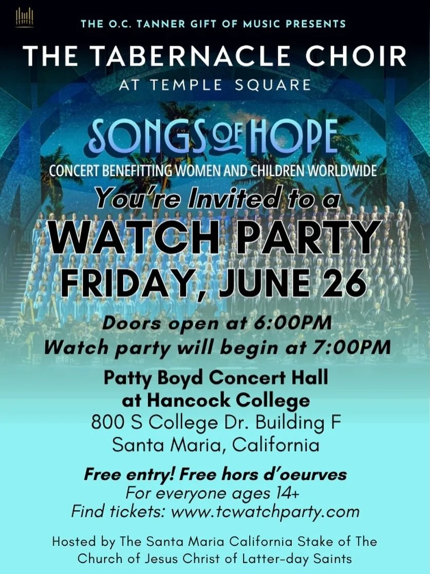 You&rsquo;re Invited to a FREE Community Watch Party! 🎶

Join us for an uplifting evening featuring the world-renowned @thetabernaclechoir as they present Songs of Hope &mdash; a beautiful concert benefiting women and children worldwide. 

📅 Friday