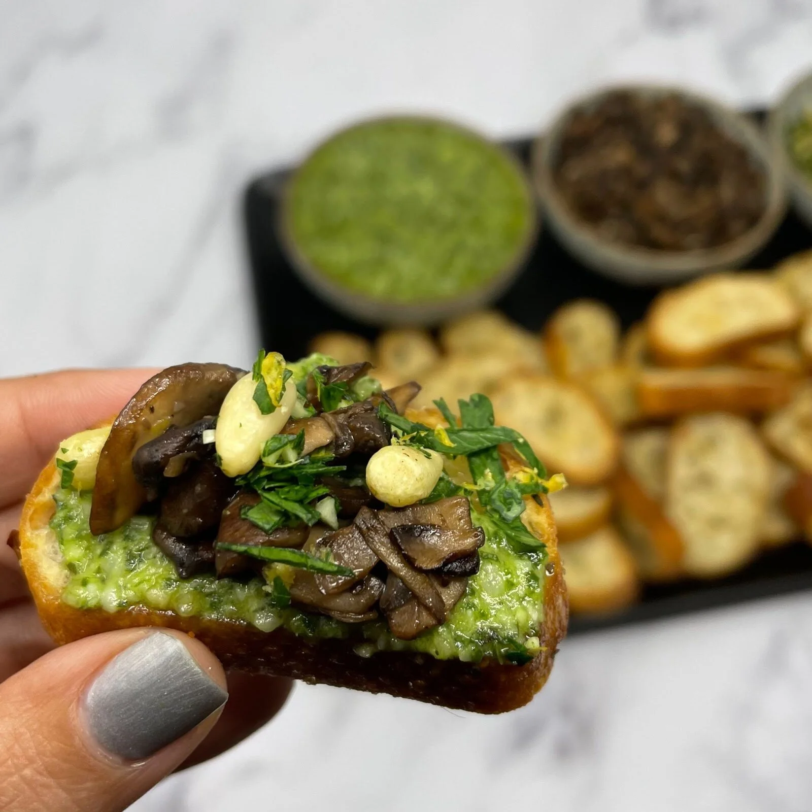 Pesto Mushroom Crostini