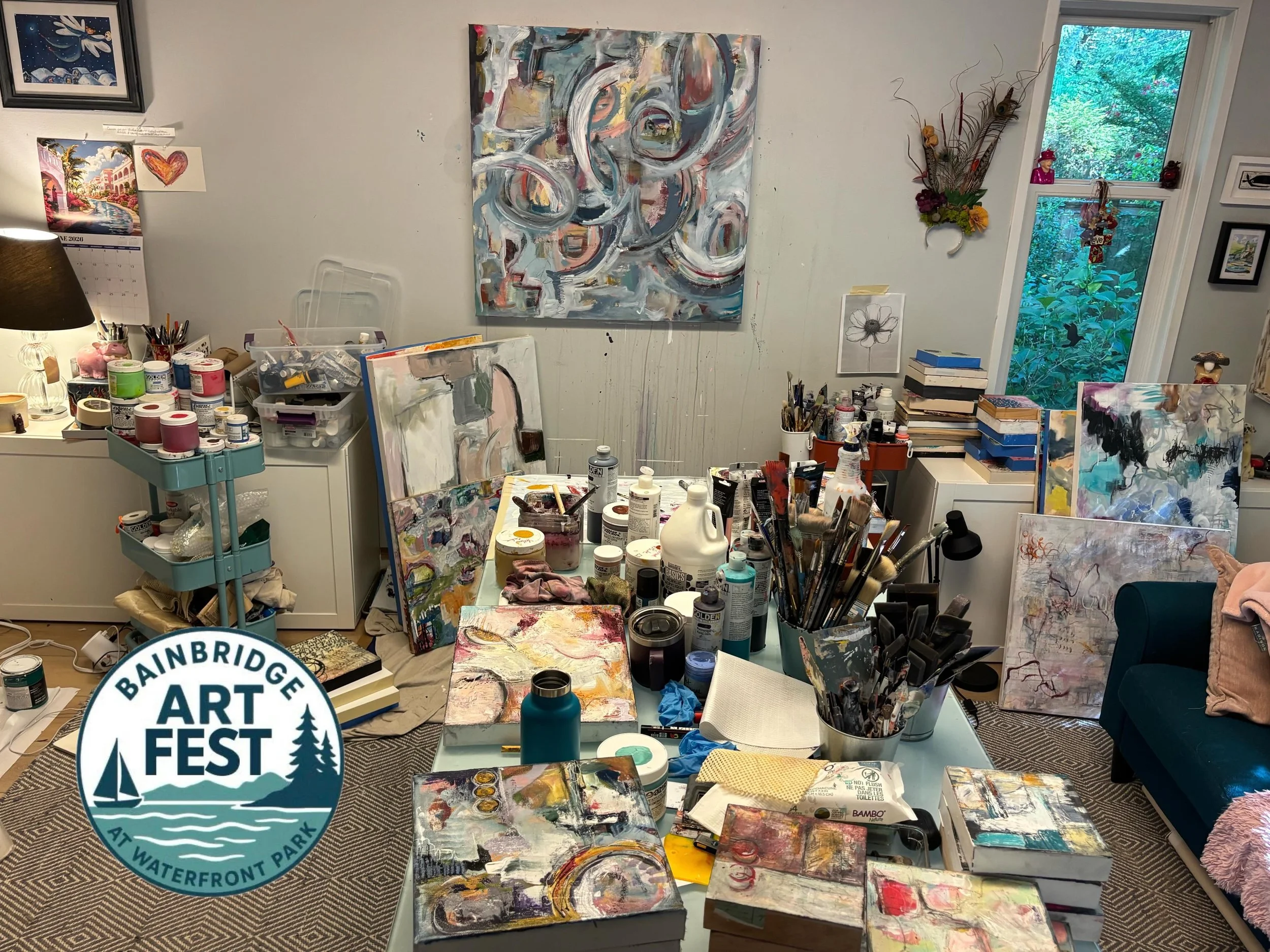 Preparing for a show is a little bit art, and a lot of moving piles from one place to another - and a studio that appears to have experienced a small weather event.

If you&rsquo;re around this weekend, I&rsquo;d love to see you at the @BainbridgeIsl