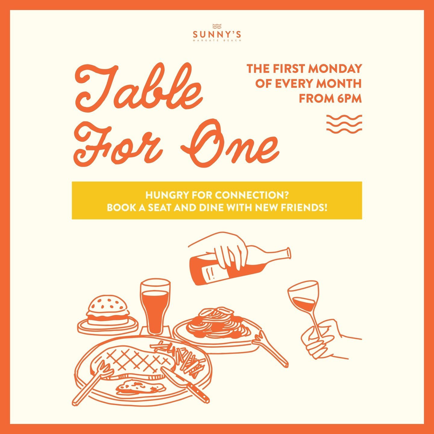 Introducing... Table for One!
Hungry for connection? Flying solo? Welcome to Table for One! 🍽️
Book a solo seat on the first Monday of the month and enjoy dinner with new friends! When you book a &quot;Table for One&quot; we'll pop you onto a table 