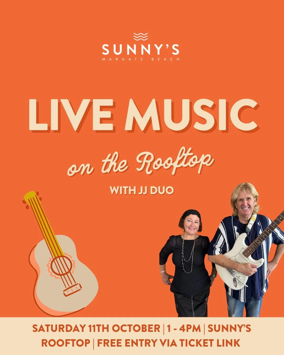 Rooftop Spring Session at Sunny&rsquo;s! 🎶🌞

Spend your Saturday afternoon soaking up the sunshine, cocktails, and incredible live music on Sunny&rsquo;s Rooftop with JJ Duo Queensland! 🍹✨

🎤 Live Performance by JJ Duo Queensland
From 1 PM - 4 PM