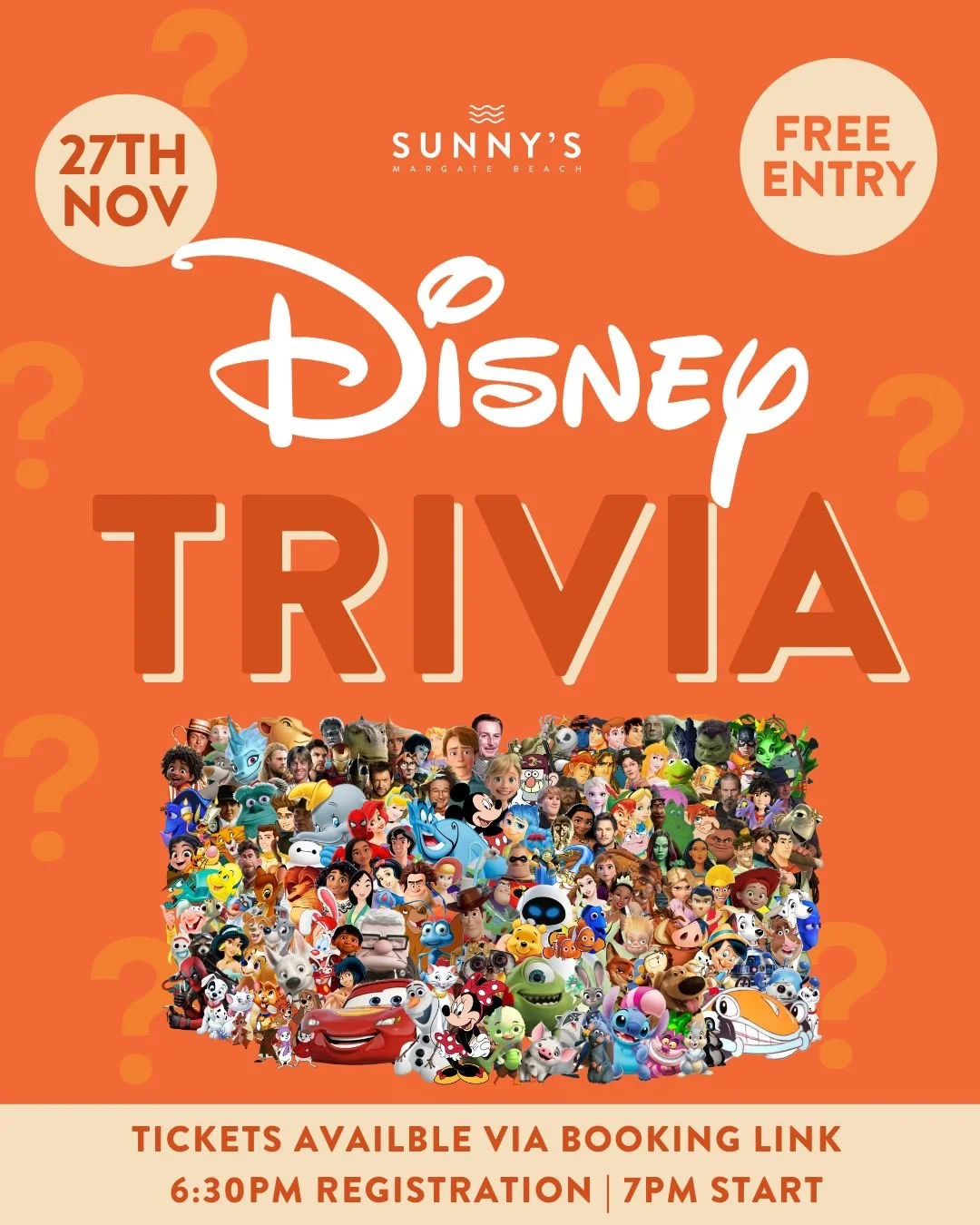 Think you know your Disney classics, hidden gems and all the magical moments in between?

Join us at Sunny&rsquo;s Margate for a night of great food, cold drinks, games and Disney themed trivia. The questions are fun, not tricky, with a few curveball
