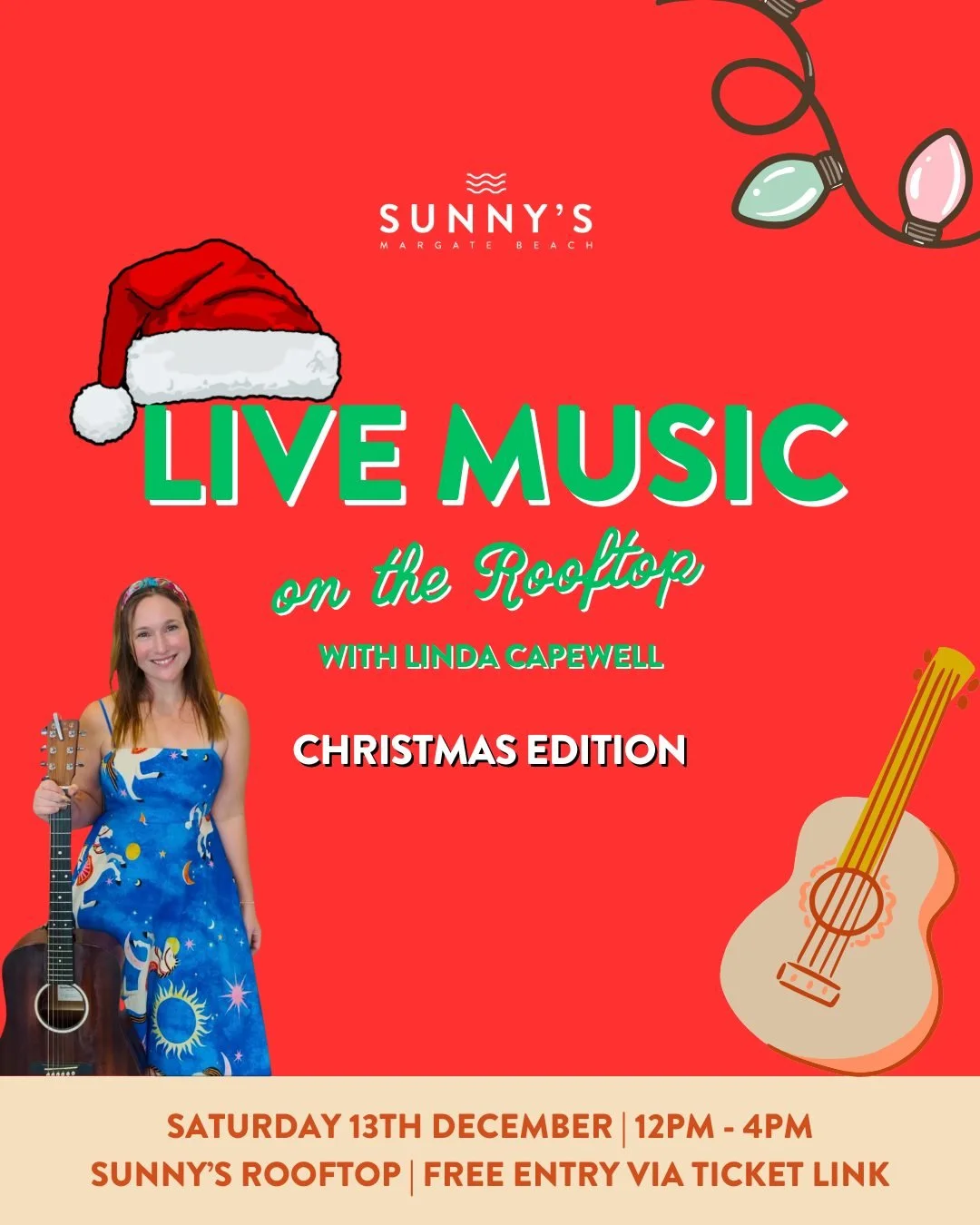 Join us this Saturday, December 13th for a festive daytime celebration on Sunny&rsquo;s Rooftop as we welcome back the incredible Linda Capewell for a special Christmas Edition live music session! 🍹🎅

Soak up the sunshine, sip on refreshing cocktai