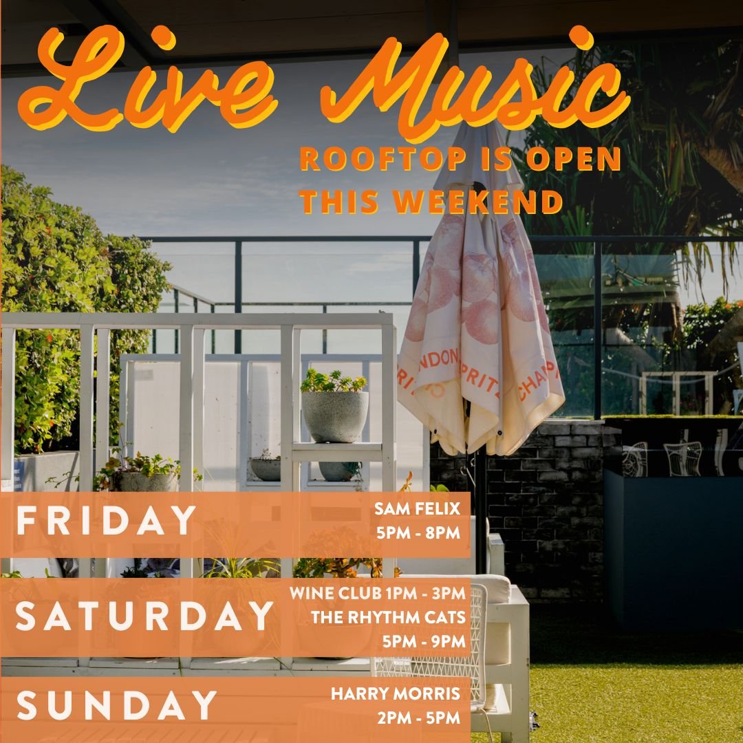 LIVE MUSIC ALL WEEKEND LONG☀️
Friday - Live Music on the Rooftop w/ Sam Felix 5&ndash;8pm 🎶
Saturday - Ladies of Sunny&rsquo;s Wine Club: Ros&eacute; All Day Edition 1&ndash;3pm 🍷bookings essential
Saturday - Live Music on the Rooftop w/ The Rhythm