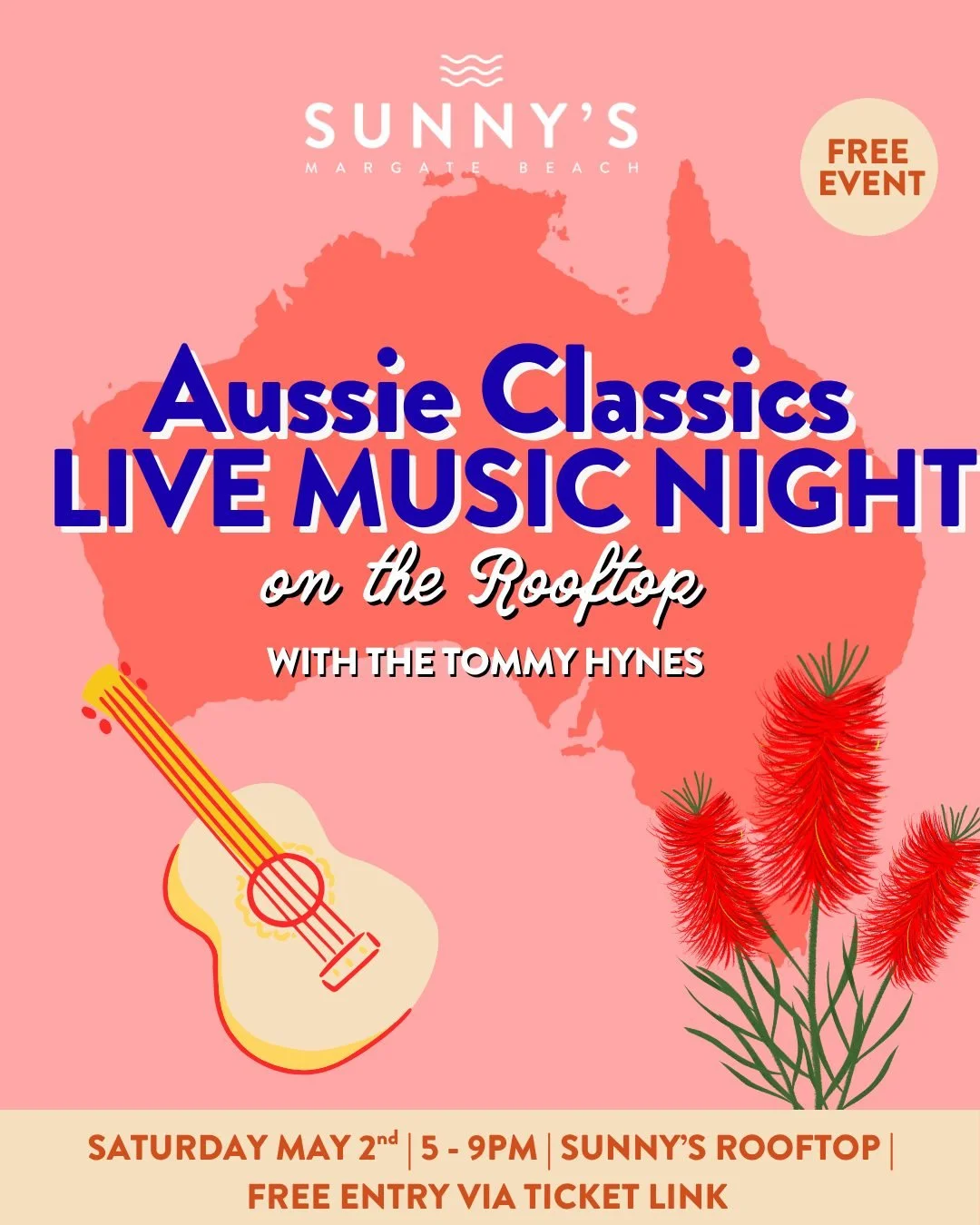 Aussie classics, live on the rooftop 🇦🇺🎶

Tommy Hynes is bringing all the hits this Saturday, May 2 &mdash; think singalongs, good vibes and cocktails flowing 🍹

🕔 5pm &ndash; 9pm
💸 Free event

Secure your free ticket via the booking link in bi