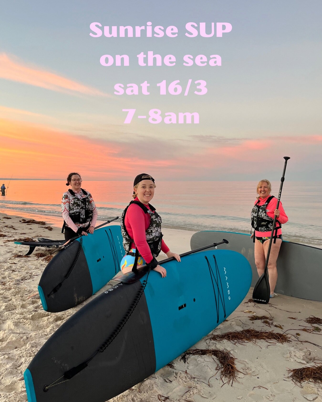 I hate to be dramatic, BUT THIS COULD BE THE LAST WEEKEND SUNRISE SUP ON THE SEA FOR THE SEASON 😲

Tomorrow, Sat 16/3
Mirani Court, West Lakes Shore
7-8am
Wake Up &amp; SUP
All women
$37+GST (15%discount code for repeat customers! Don&rsquo;t forget