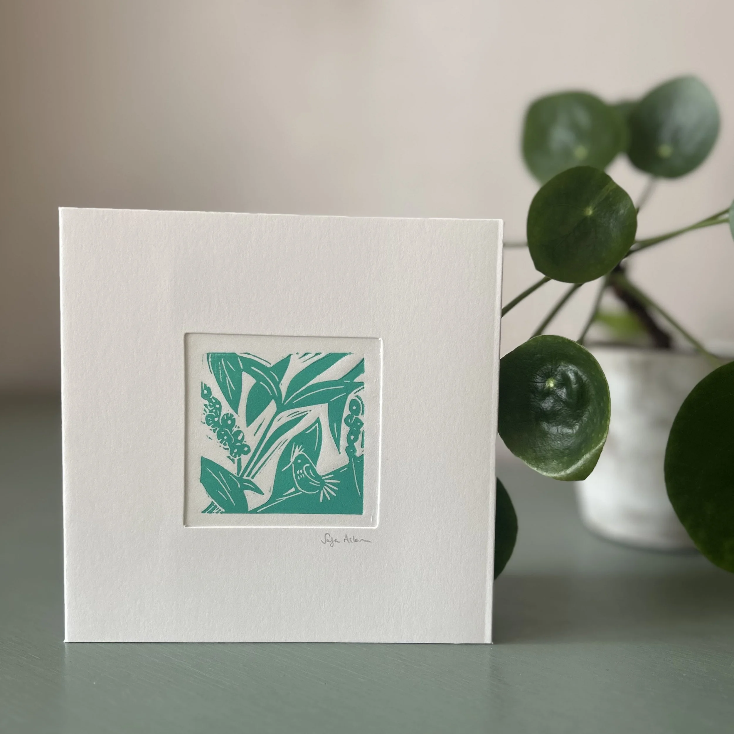 In the Tropics Original Lino Print Card