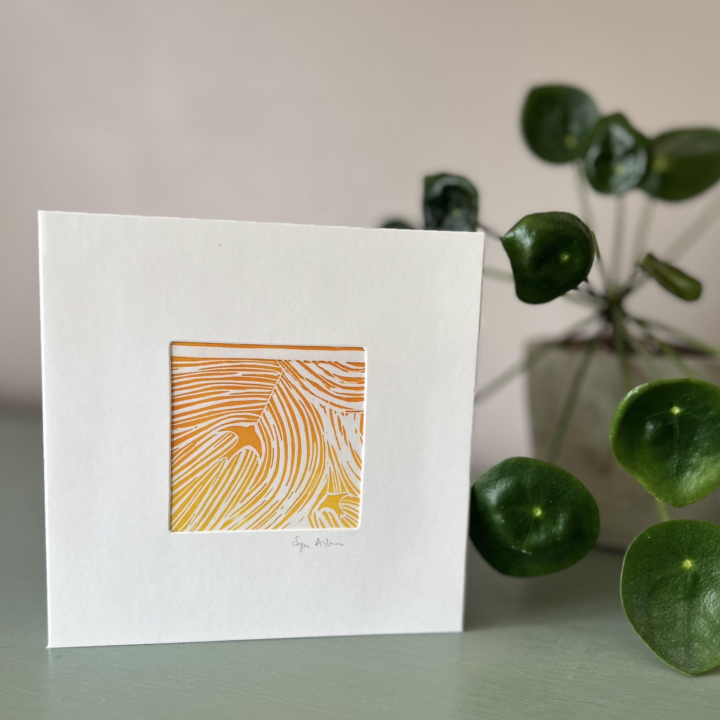 Sunset Birds Original Lino Print Card