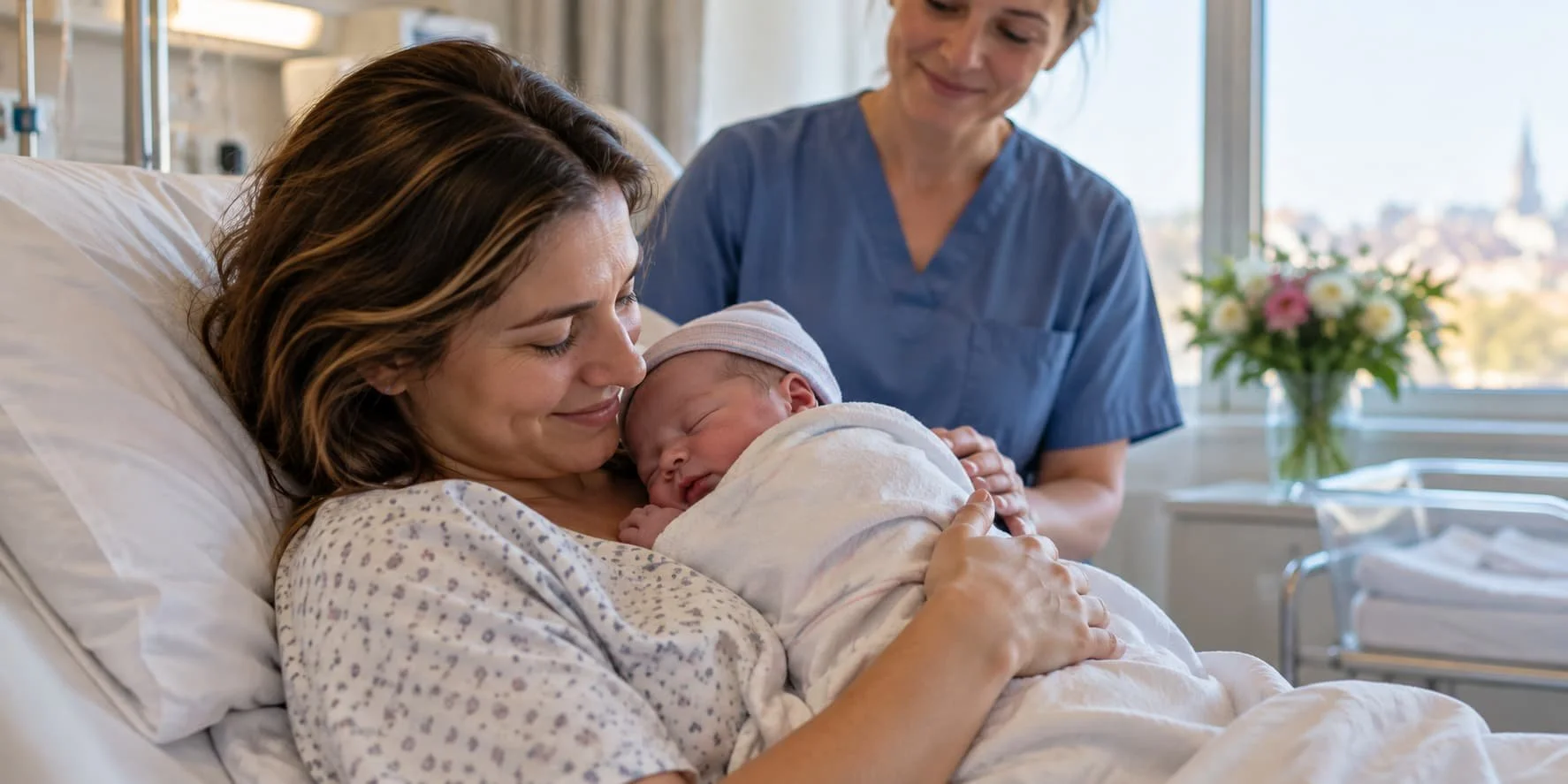 Newborn baby resting skin-to-skin with mother after birth