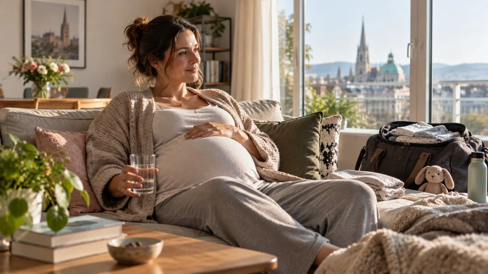 Pregnant woman resting at home after a membrane sweep