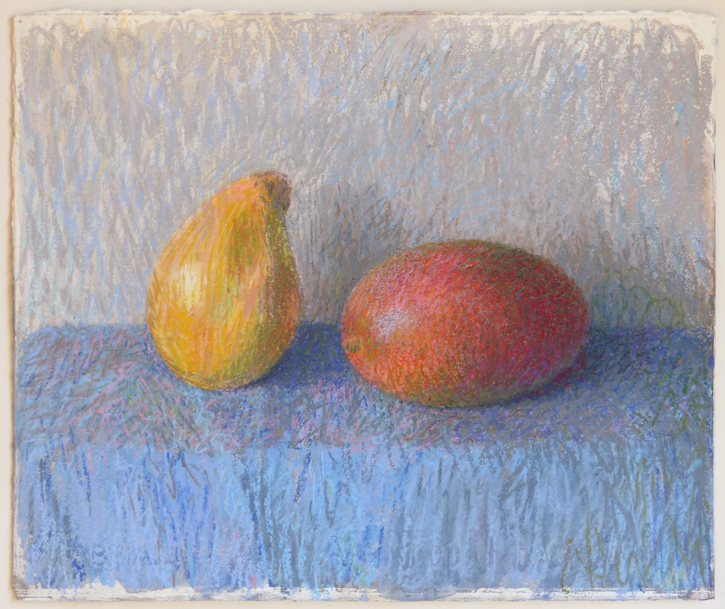 'Quince With Mango'
  Pastel Over Watercolour On Paper, 2015  
 30 x 36 cm (With frame 54 x 60 cm) 
 £550 
