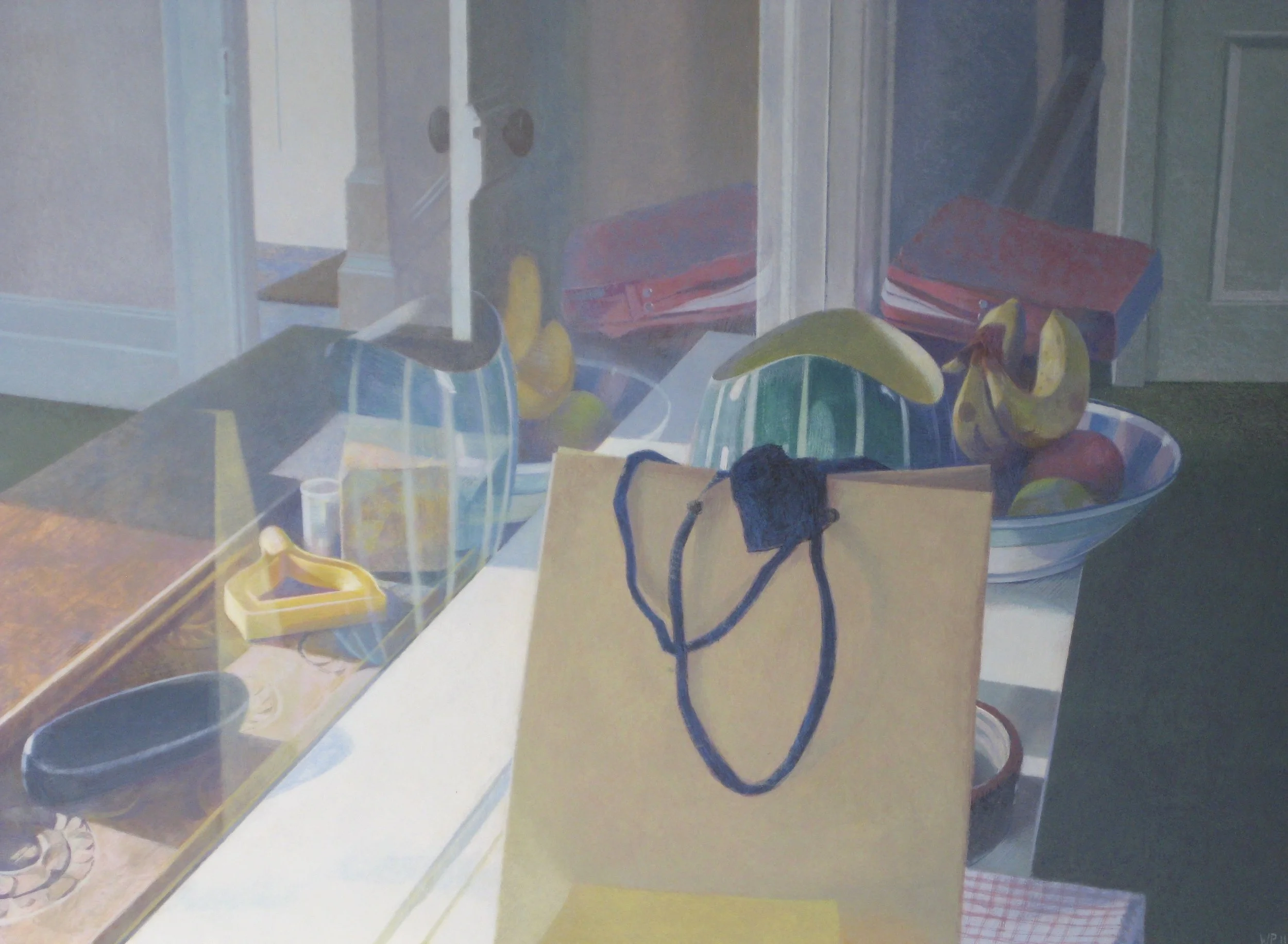 'Reflections, Beach House, Trevone'
  Egg Tempera On Gesso Panel, 2011  
 34 x 47cm (With frame 56 x 69 cm) 
 £1350 