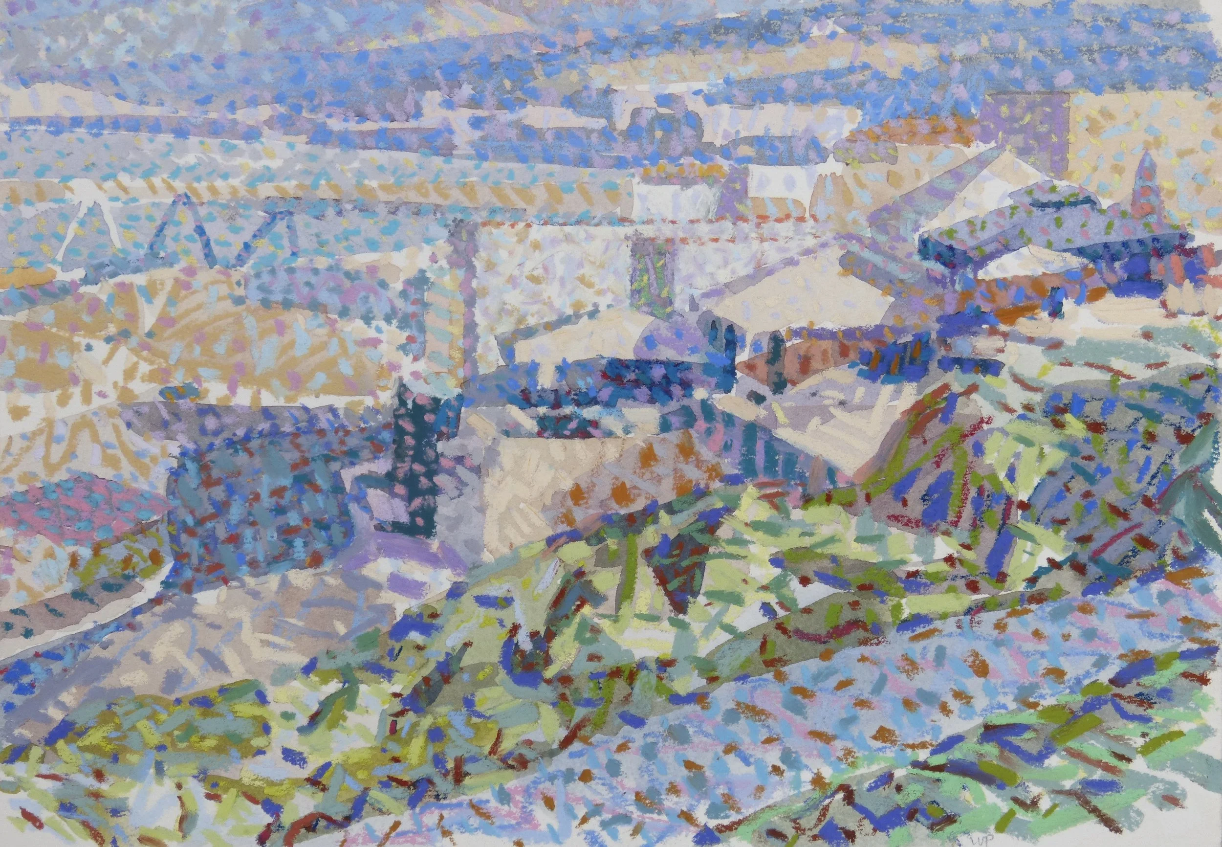 'Cranes and Sunshades, Rethymnon'
  19 x 28cm  