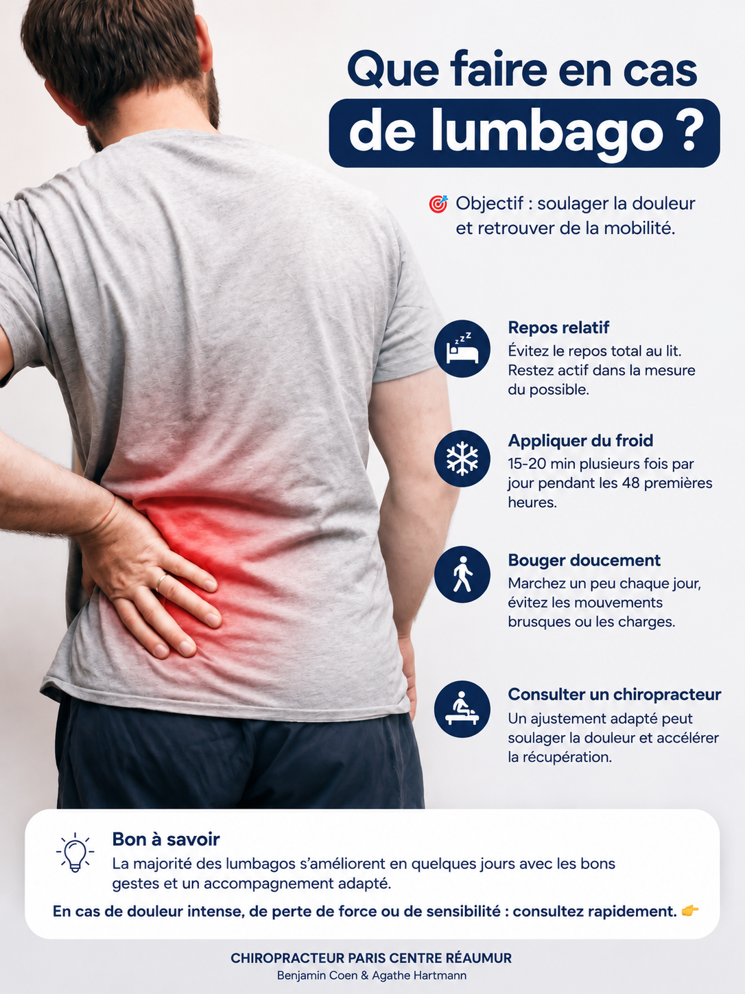 Lumbago : que faire pour soulager rapidement le mal de dos /chiropracteur Paris ?