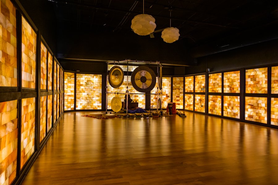 Gongs at the Himalayan Salt Crystal room at Prana Yoga Center (Copy)