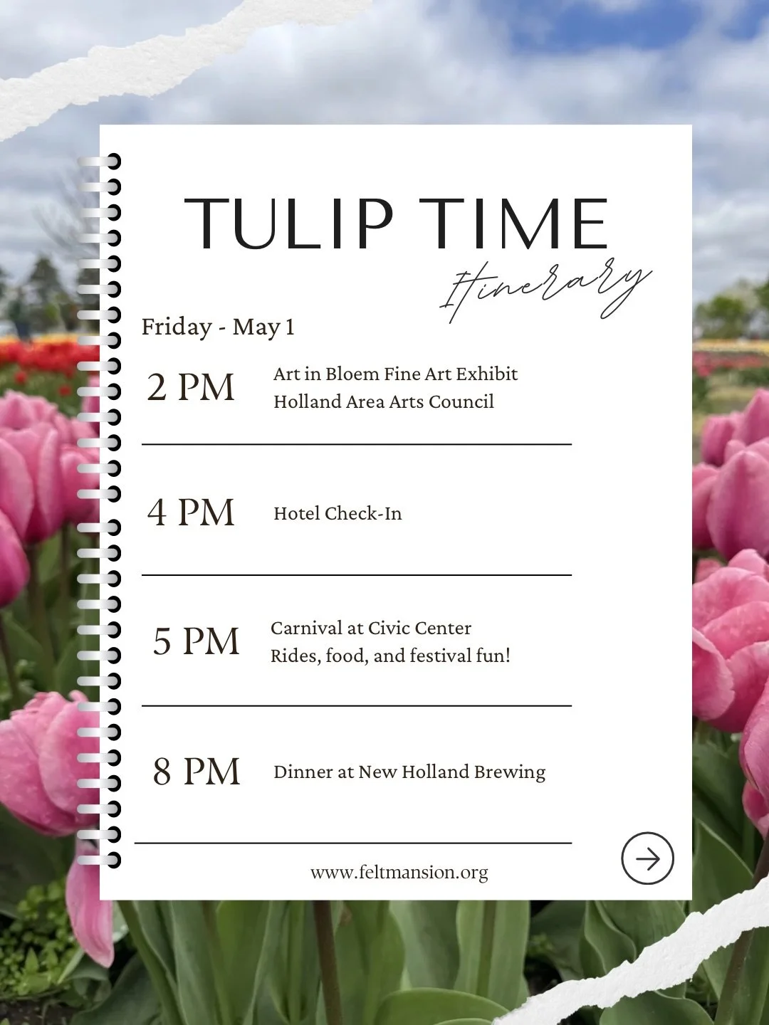 Planning a trip to Tulip Time in Holland, Michigan? We made the itinerary for you.

Holland is one of the most beautiful places in the Midwest this time of year, and if you&rsquo;re visiting for the festival, attending a wedding at a wedding venue in