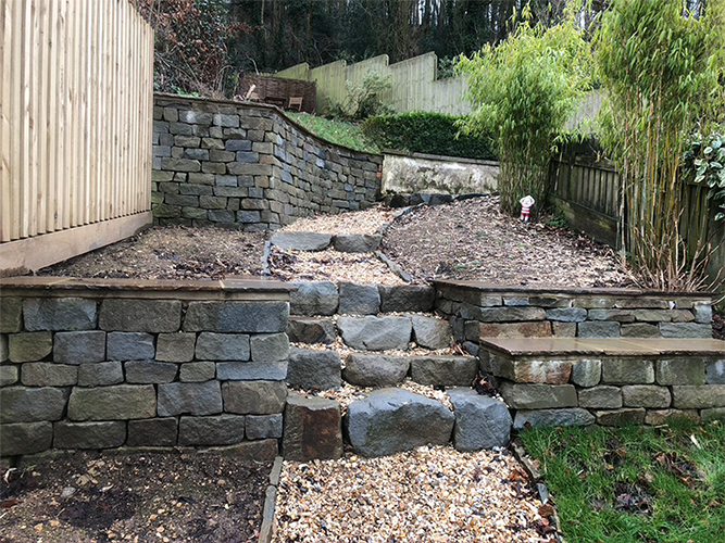 Forest of Dean Pennant Sandstone retaining walls-steps-seating