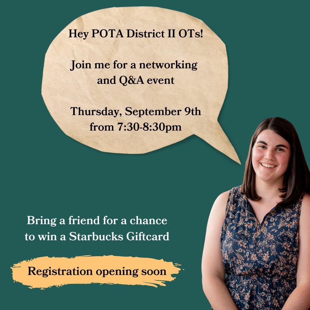 Are you a District II member of POTA? ⁣
⁣
If you're interested in connecting with other OTs and hearing about my journey with supporting OTs through OT Graphically, sign up for this event happening this Thursday! ⁣
⁣
Non-members can bring a friend fo