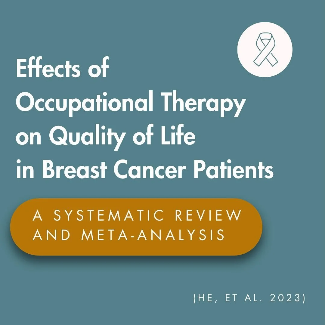 New infographic alert 🚨 - Effects of Occupational Therapy on Quality of Life in Breast Cancer Patients

This systematic review combined a large number of occupational therapy interventions for breast cancer patients and identified the outcome areas 