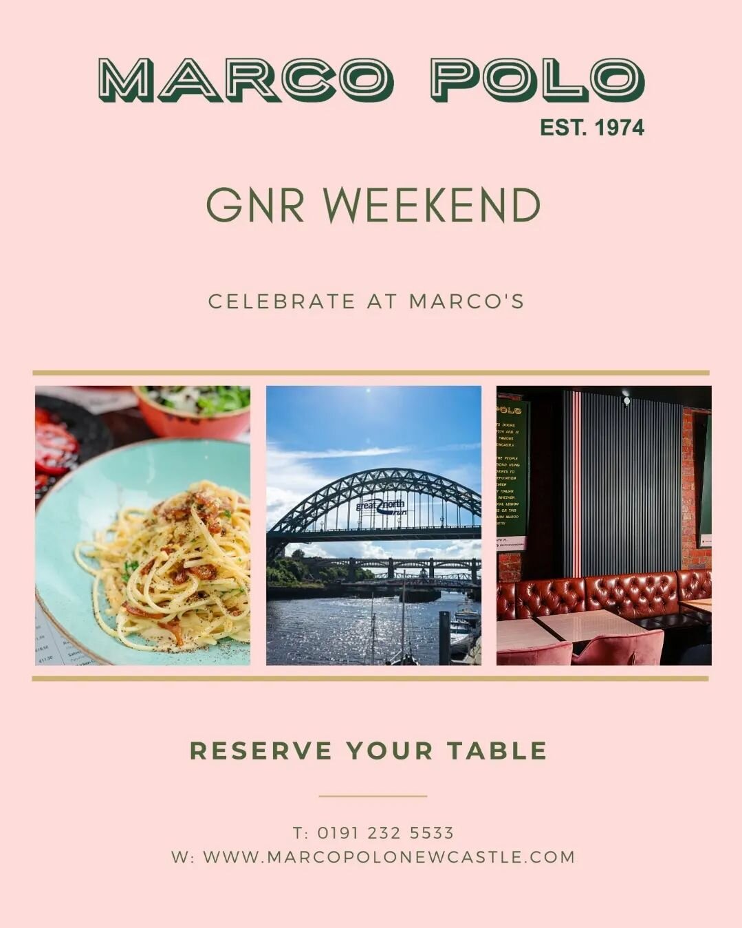 The big event is almost here!

Book your table for The Great North Run weekend. We'll be open Friday, Saturday AND Sunday! 🏃&zwj;♀️👟🎽🍝🍕

#gnr22 #greatnorthrun #thetyneisnow #geordieland #geordies #nefoodies #newcastlefoodies #nefoodies #newcastl
