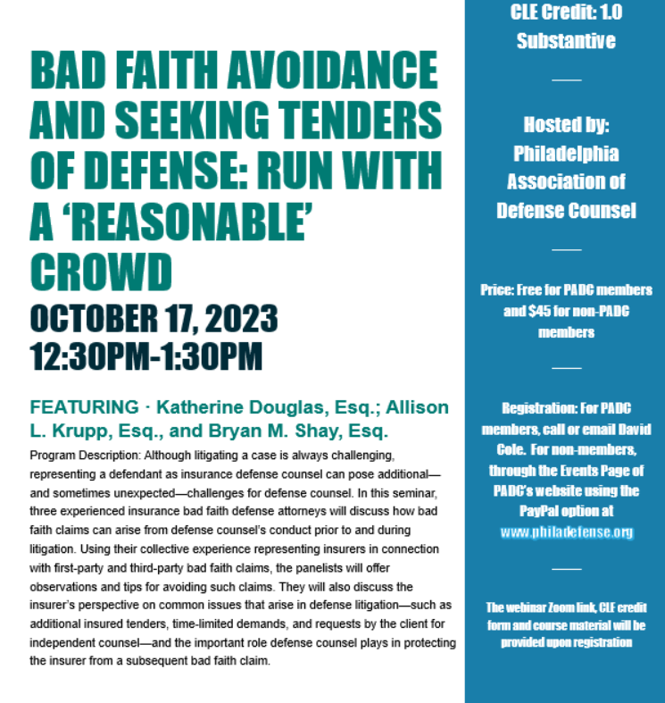 BBS Member Katherine Douglas presenting at Philadelphia Association of Defense Counsel Webinar