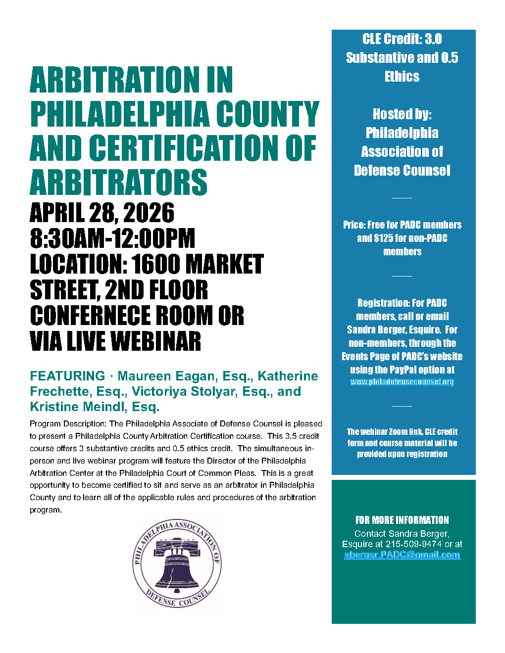 BBS Member Katie Frechette Co-Teaching the CLE “Arbitration in Philadelphia County and Certification of Arbitrators”