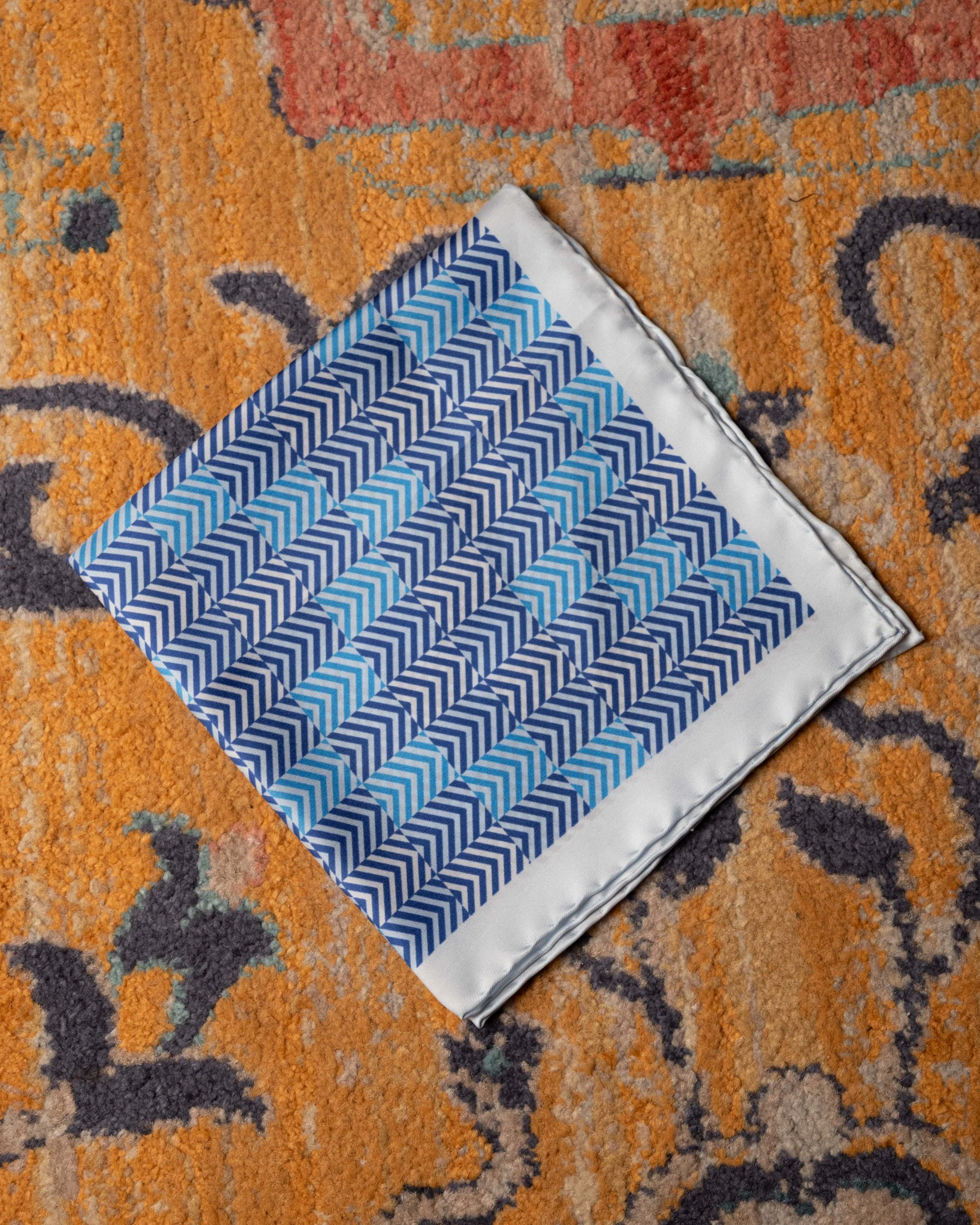 Blue & Navy Chevron Silk Pocket Square