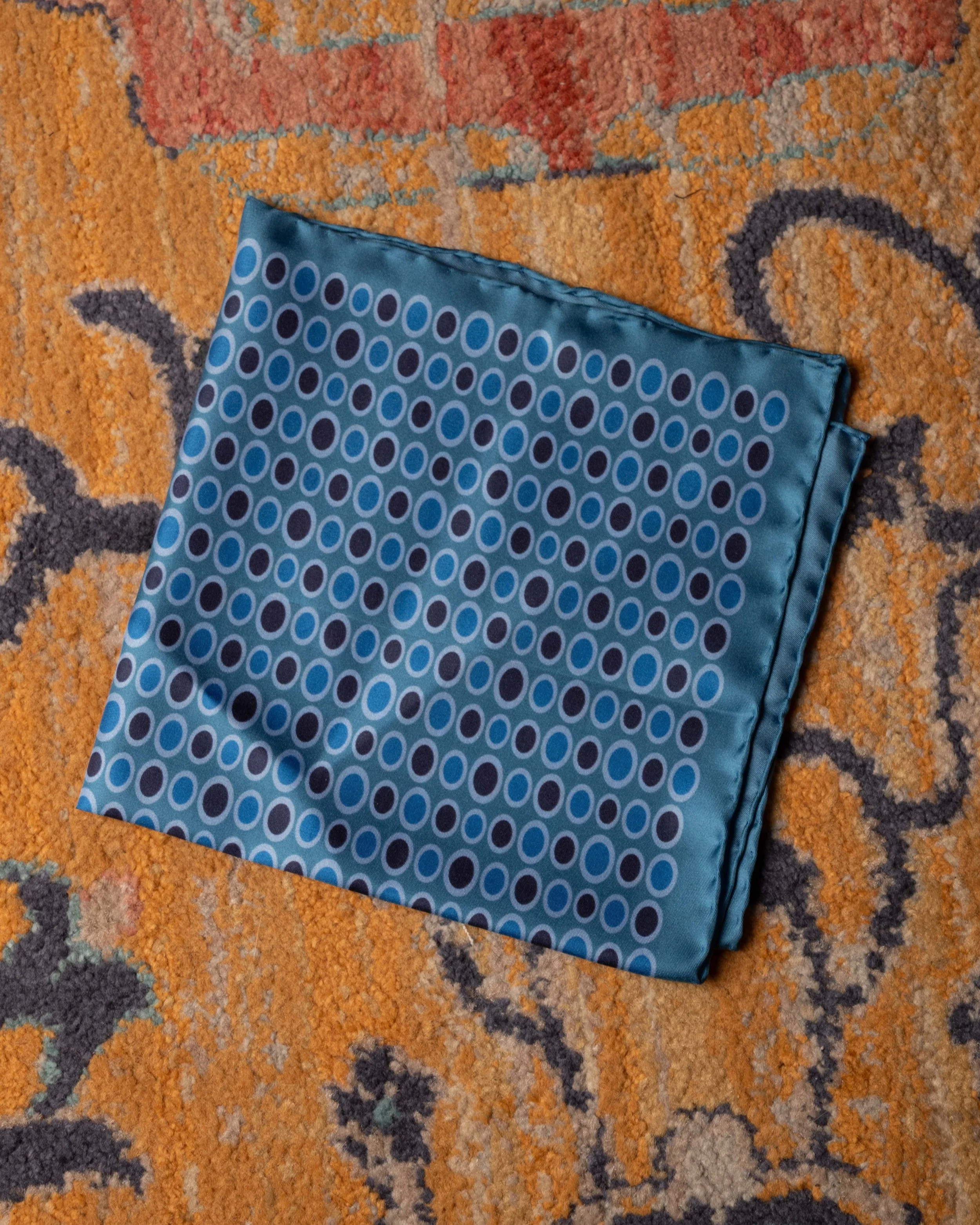 Blue & Navy Circles Silk Pocket Square