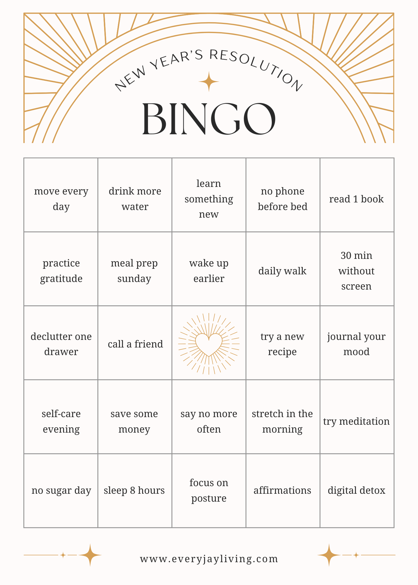 Gold Simple New Year's Resolution Bingo Card.png
