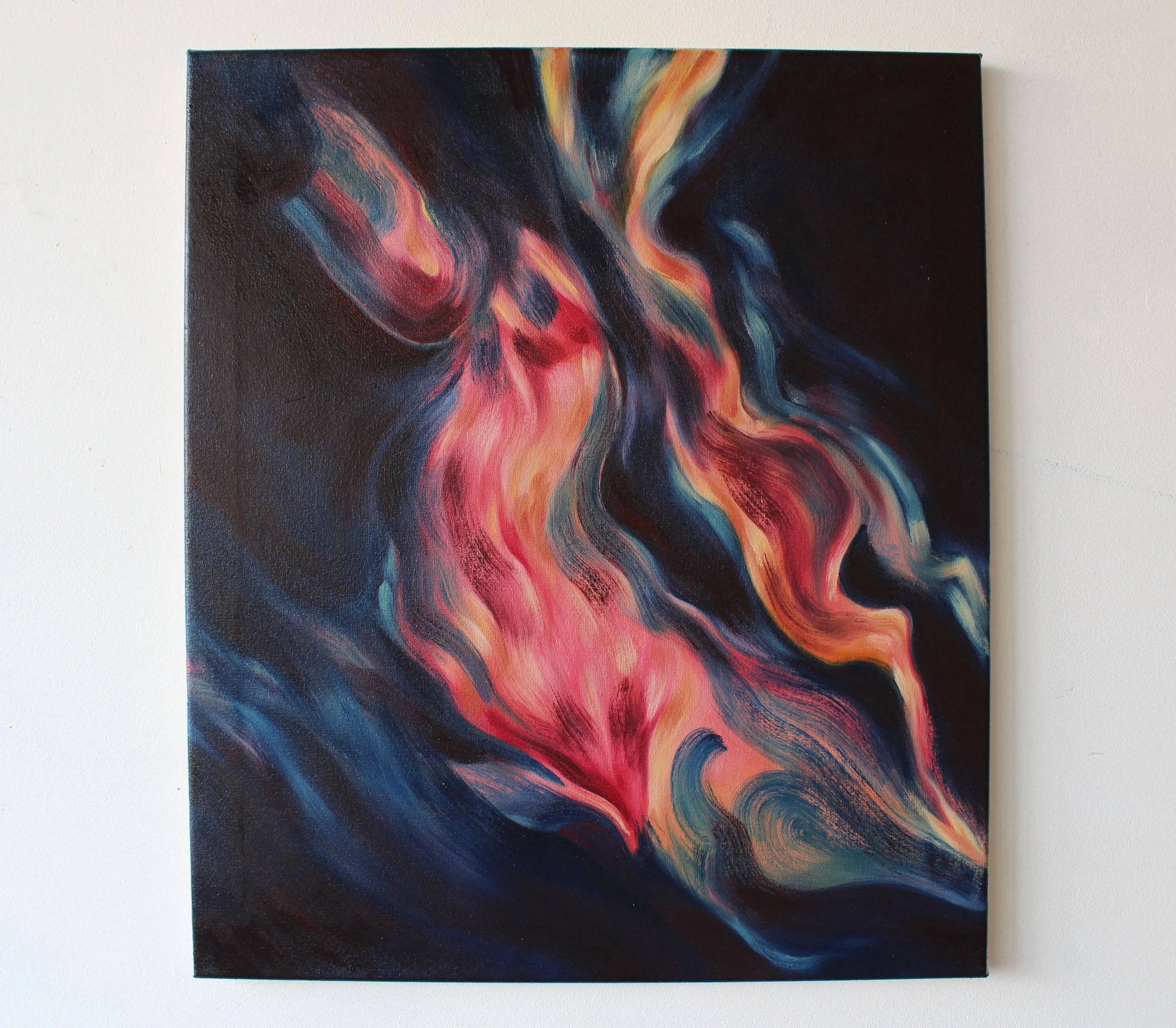 The Hare Decides. Oil on canvas, 70x60cm, 2024.