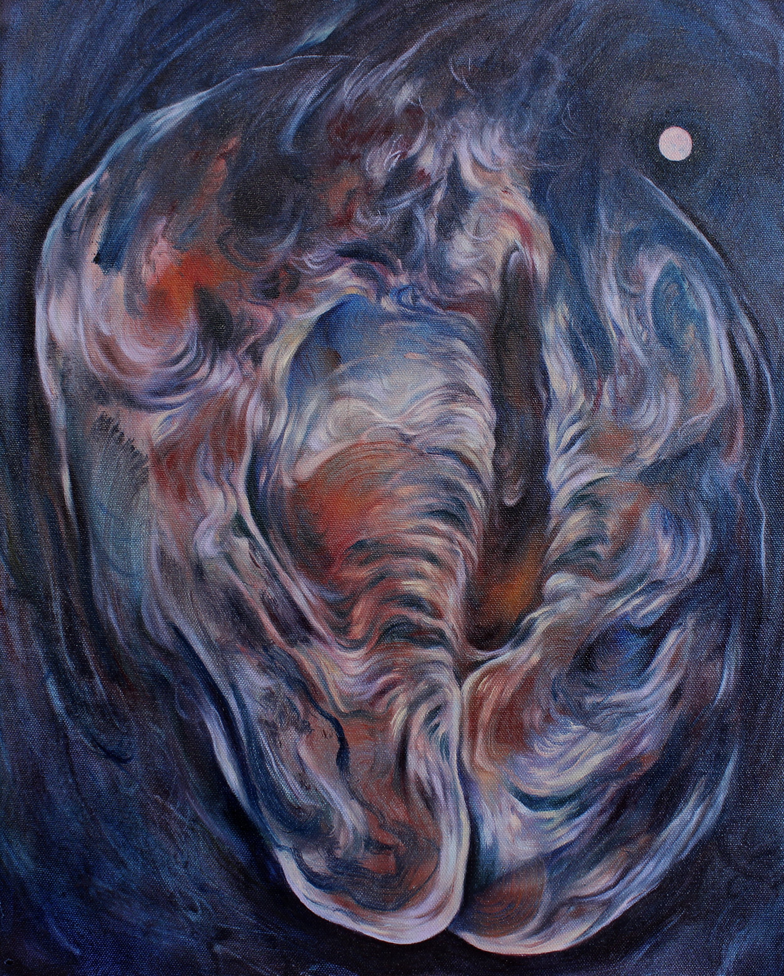 Through Breath and Calcified Armour. Oil on canvas, 40x50cm, 2026.