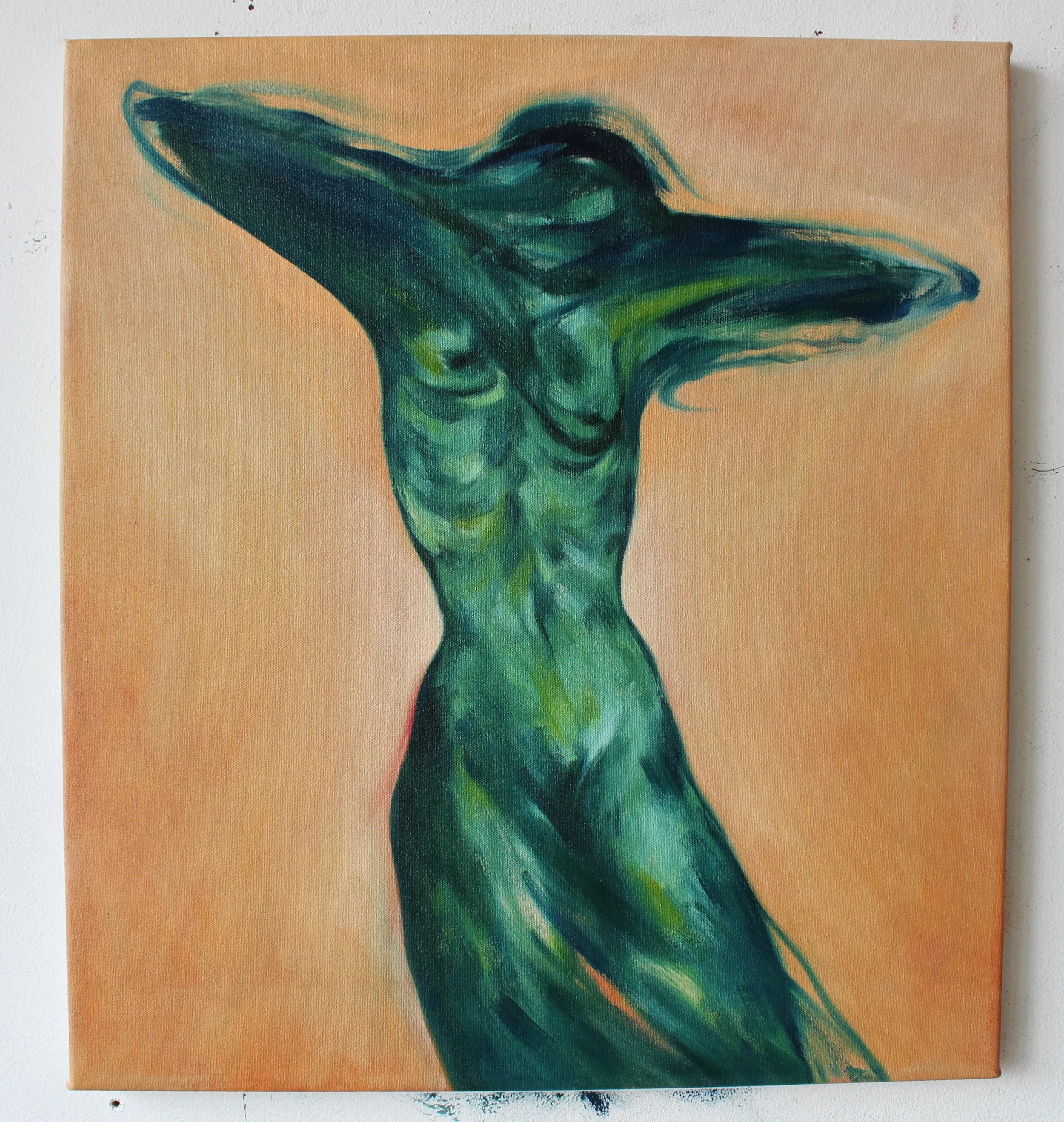 With the Passion of a Woman Lost in her Thoughts. Oil on canvas, 50x45cm, 2024.