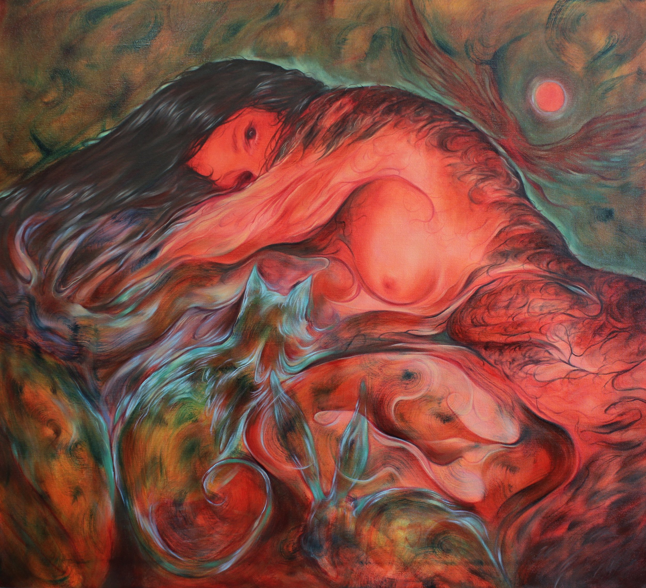 Nocturnal Animals. Oil on canvas, 100x90cm, 2025.