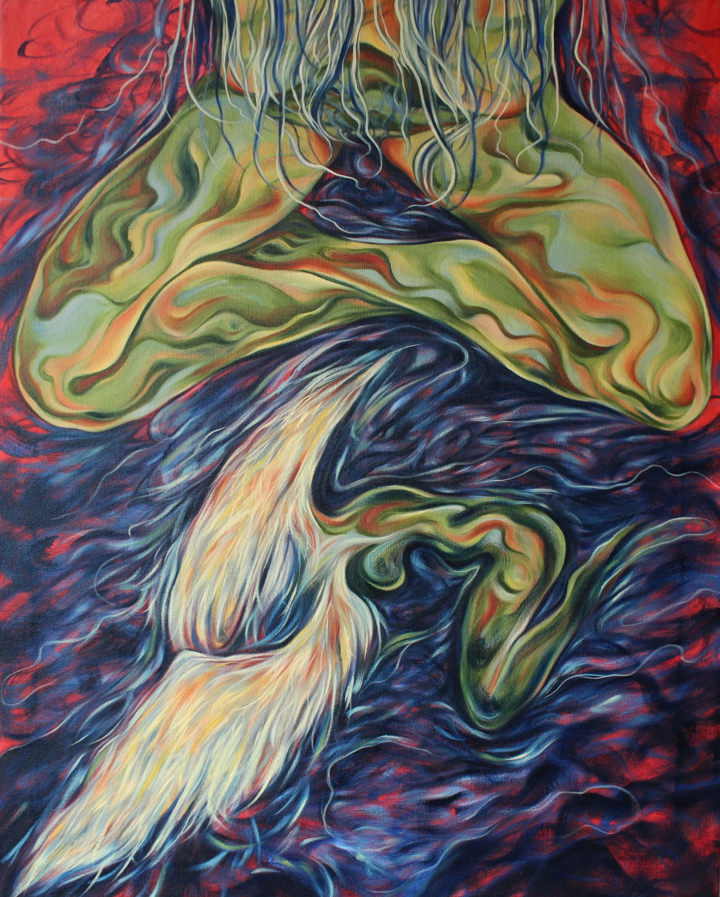 Feather Collector. Oil on canvas, 100x80cm, 2024.