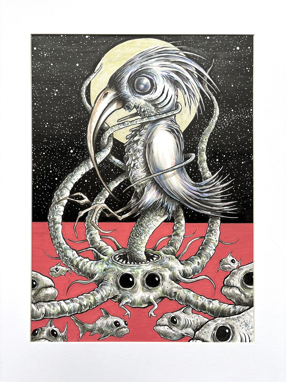 Birdfish and fish in red