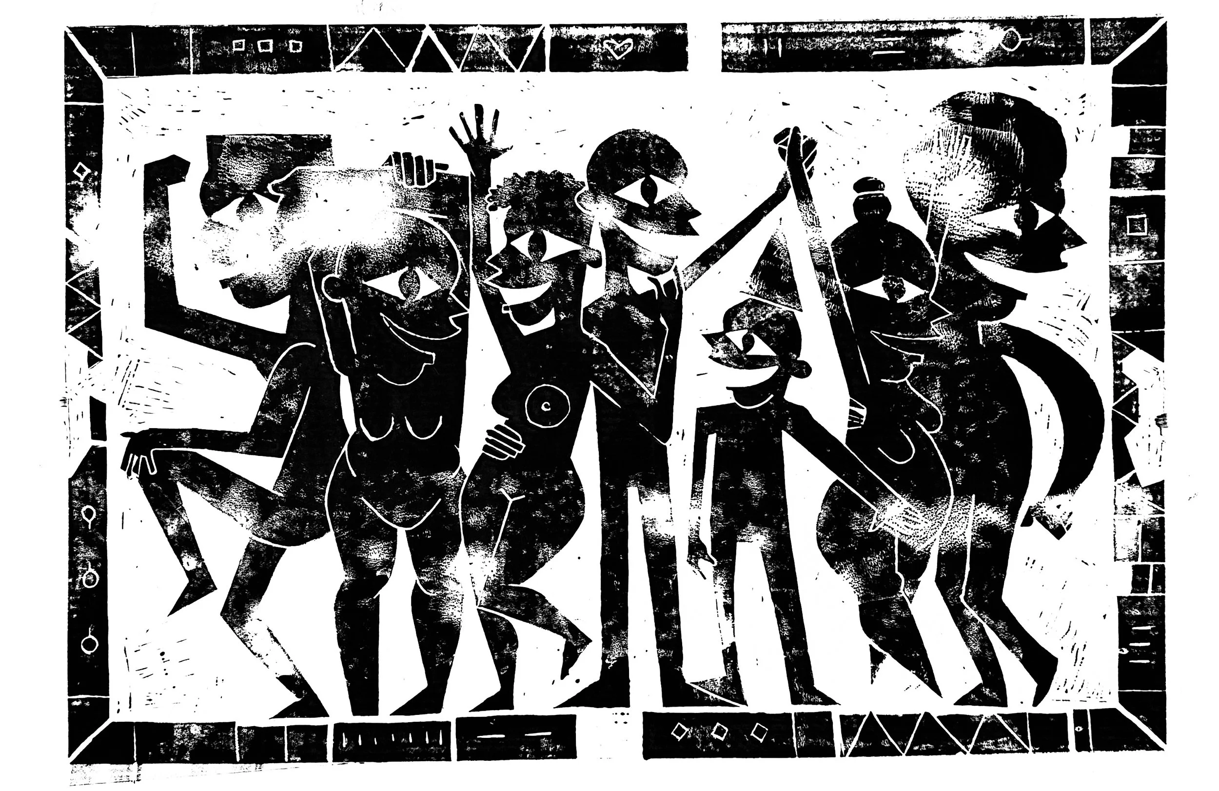 Past & Present: Linocut Print 2/4