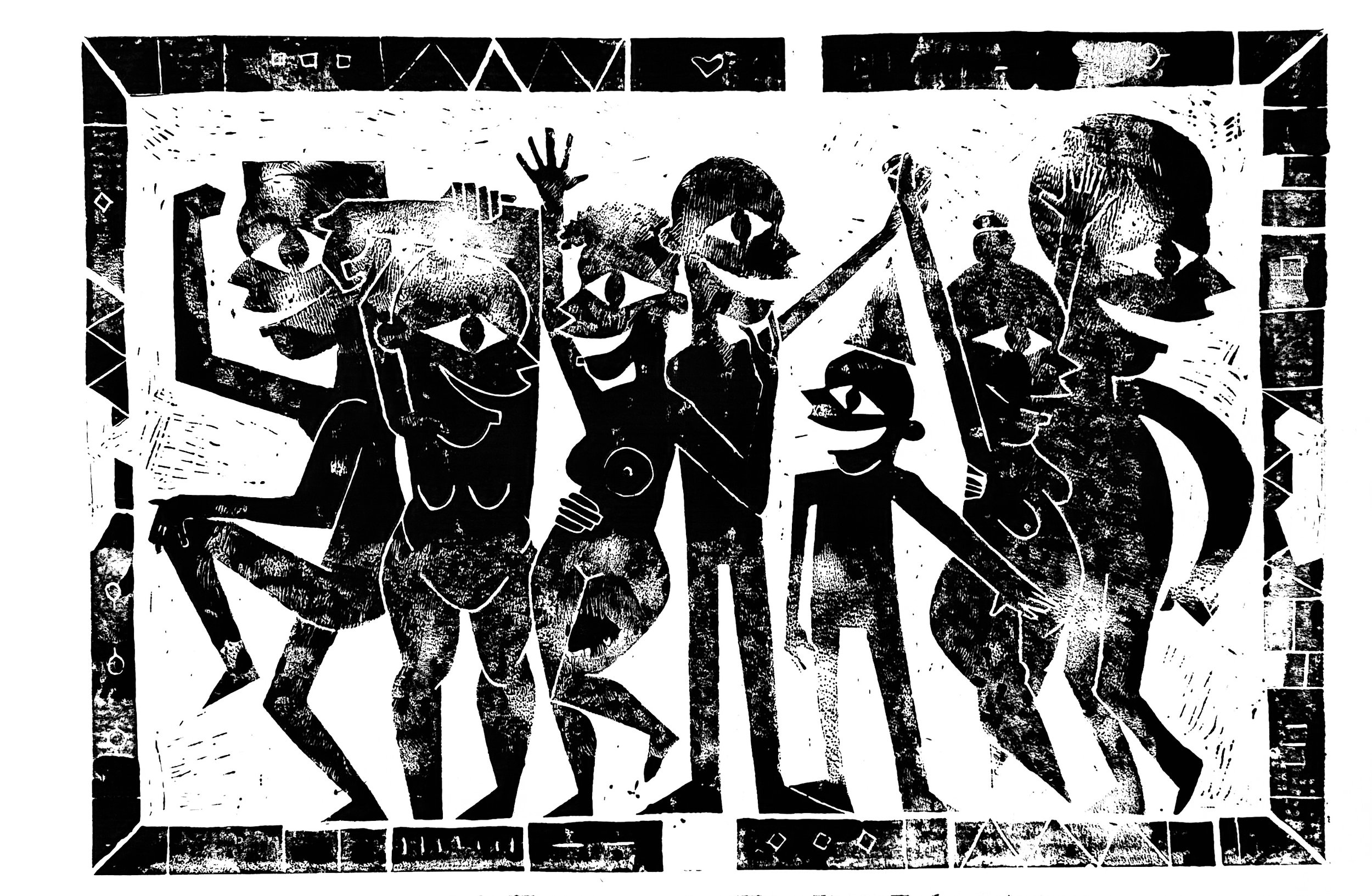 Past & Present: Linocut Print 3/4