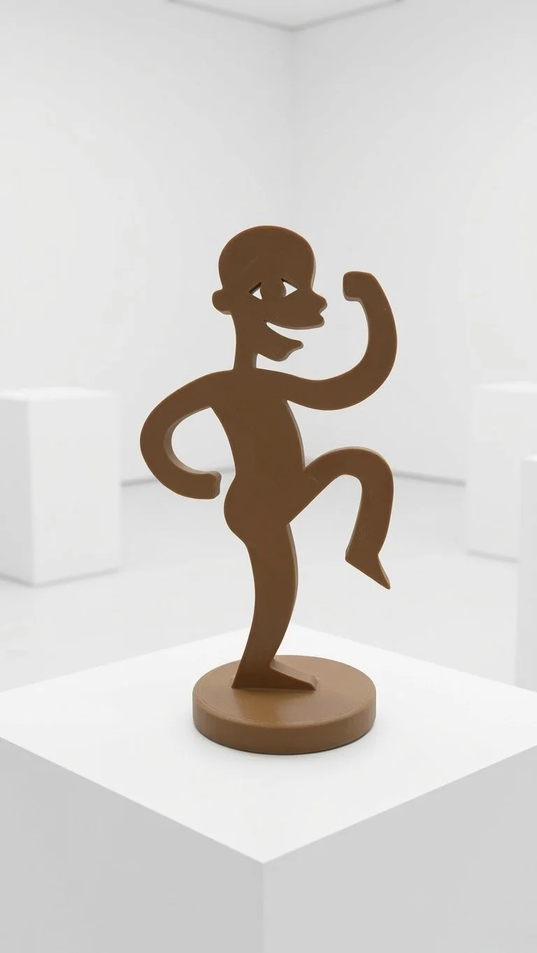 12-inch blue Happy Guy figurine by Hubert Neal Jr, a contemporary art collectible from the Rudeboy brand based on the Happy Happy Joy Joy painting series.