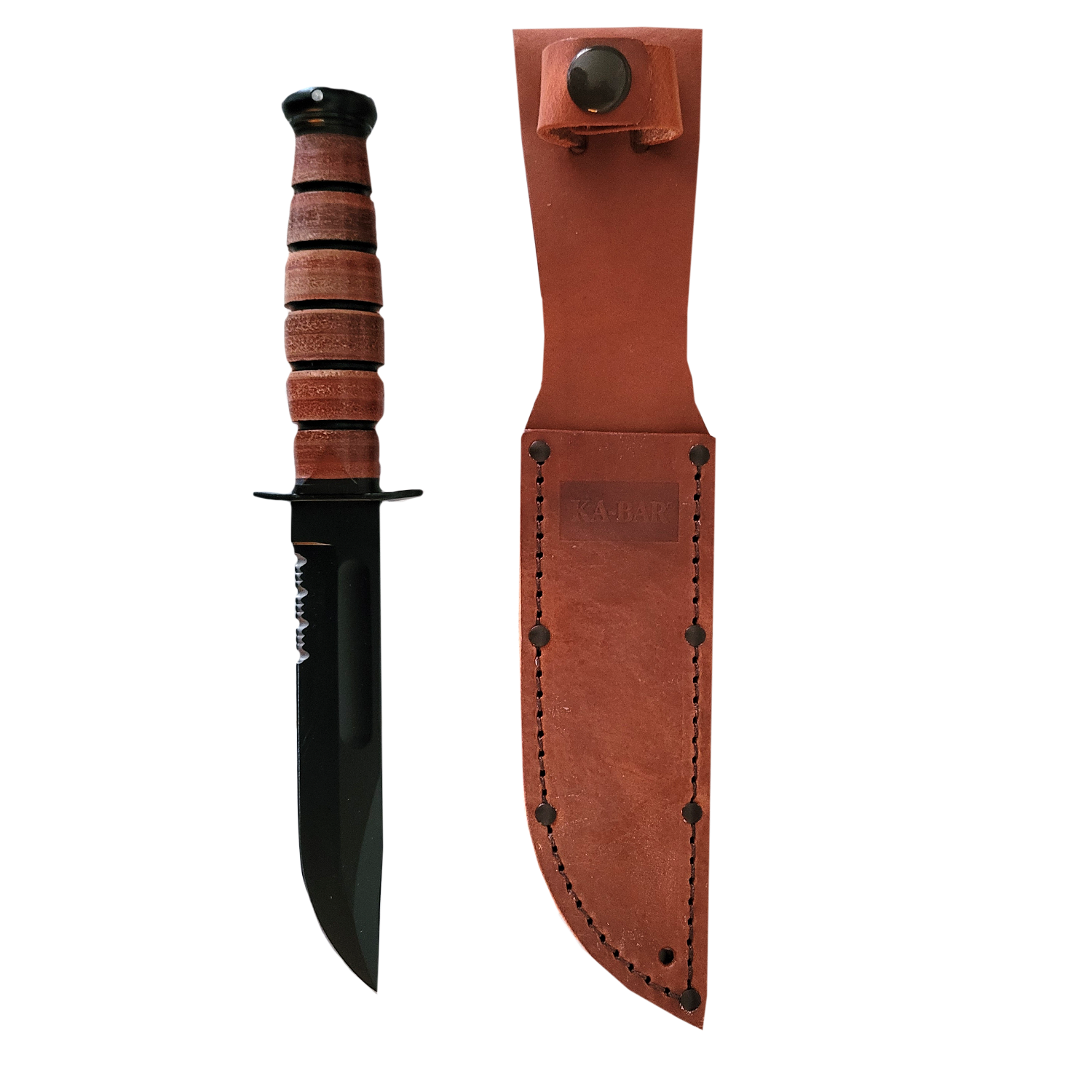 Ka-Bar "Shorty" Serrated Knife w/ Leather Sheath