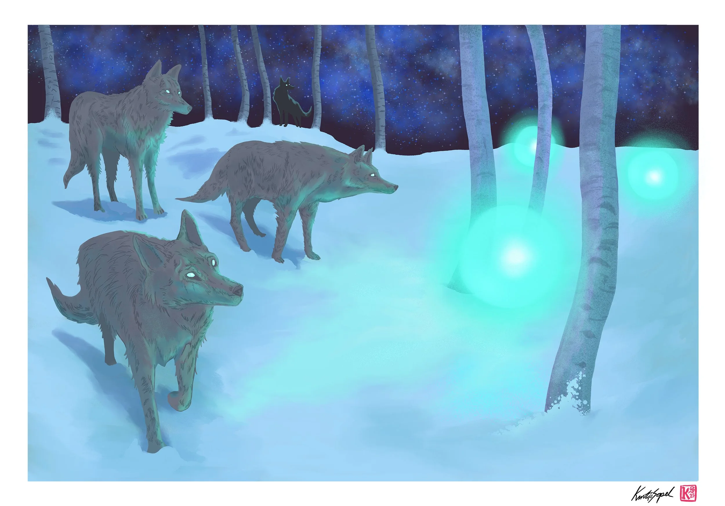 Unexpected Guests  - Wolves & Orbs -  24 X 18 ''  Print Available -