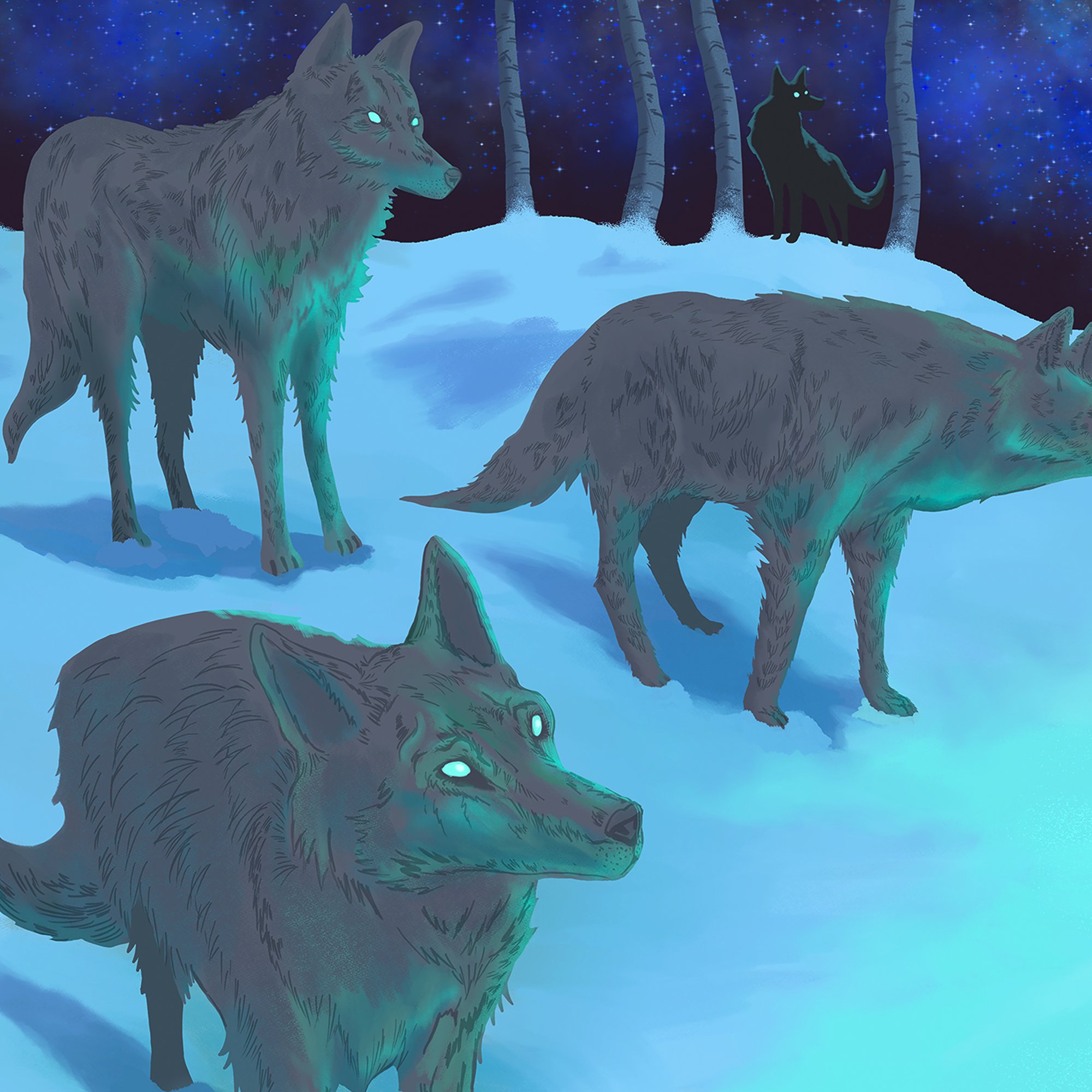 Unexpected Guests  - Wolves & Orbs -  24 X 18 ''  Print Available -