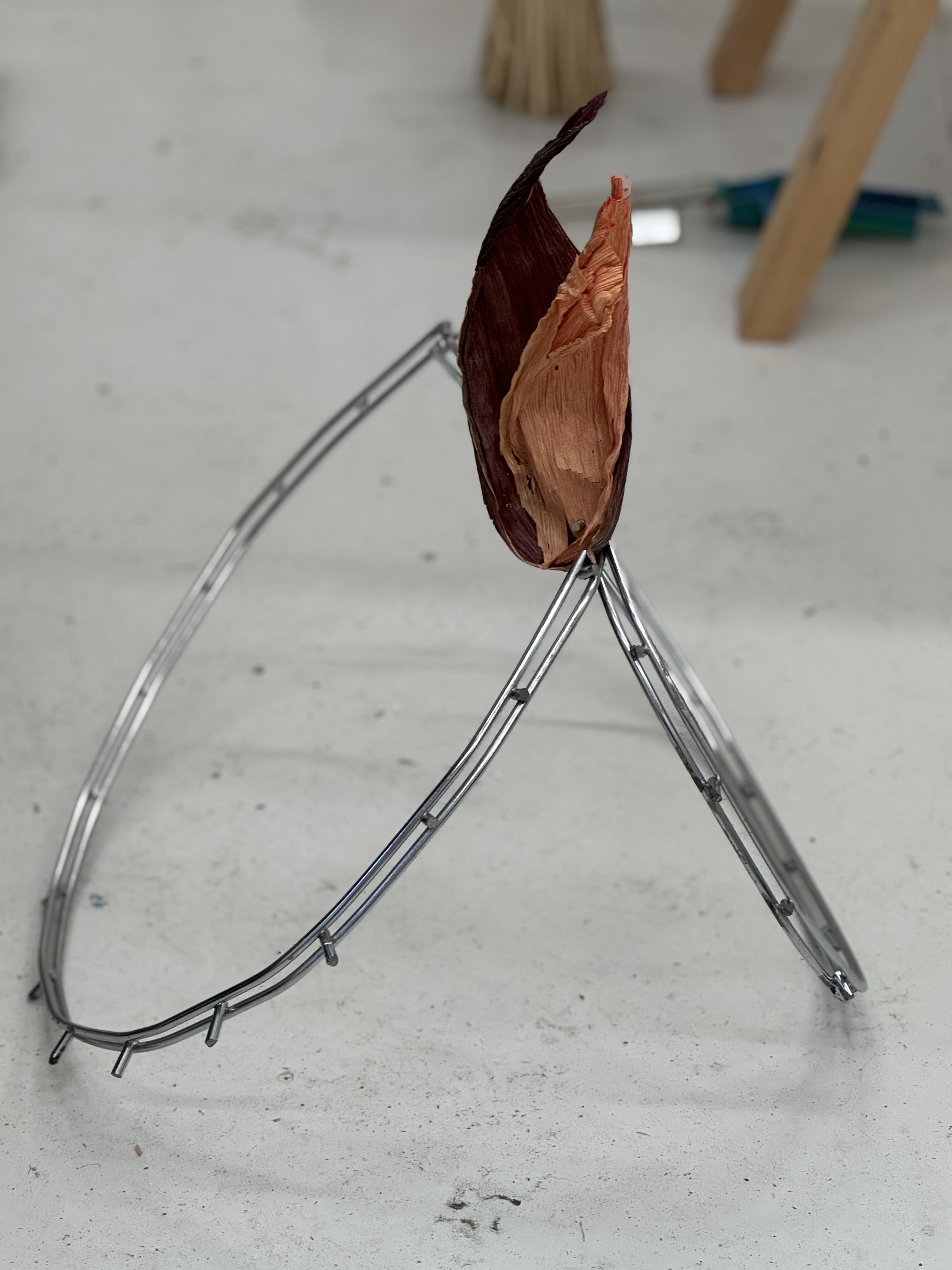 Untitled (flamitas) 2026, galvanized metal. corn husks and magnets
