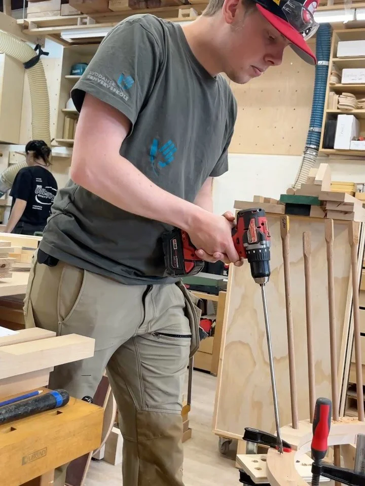 Day 4 of chair class. More drilling and fitting short sticks. Part 1 of 2