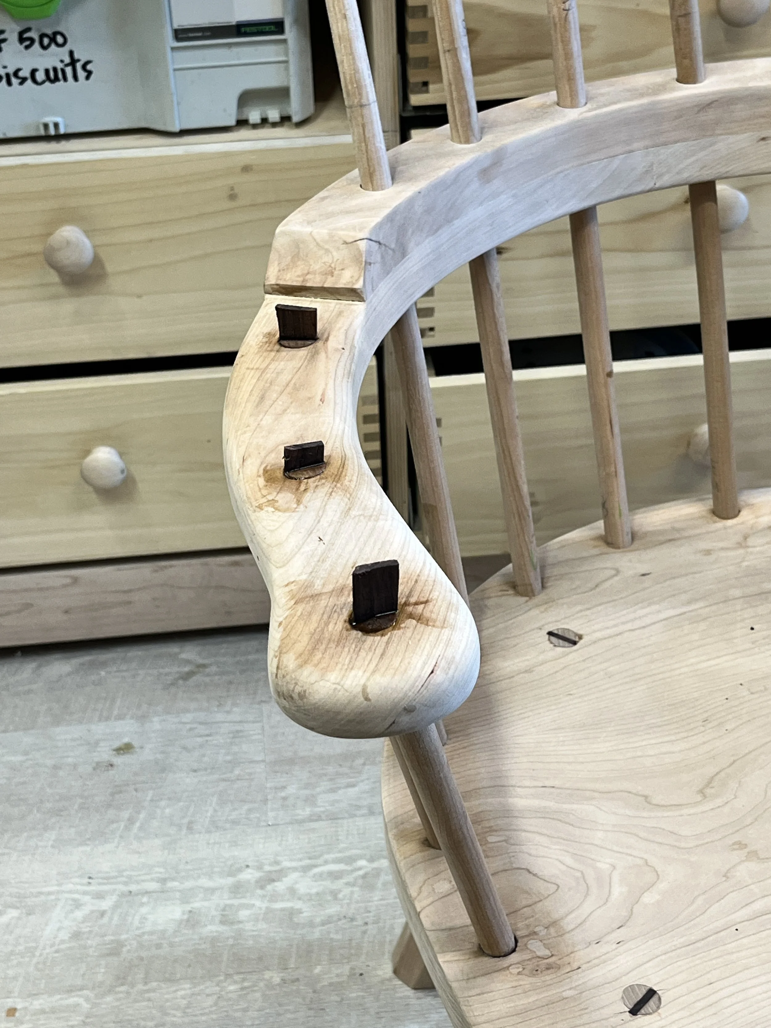 Stick chair with wedges glued into through joint